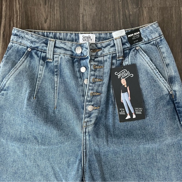 Simple Society NEW Mom Jean Highrise Roll Cuff Button Fly Jeans - Picture 10 of 16